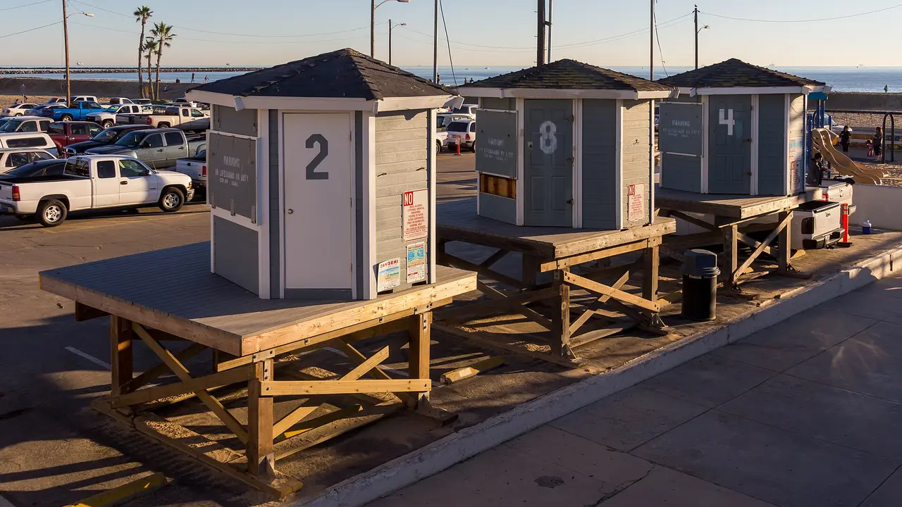 Lifeguard huts by the beach, Seal Beach